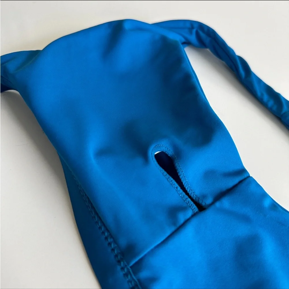 SHEIN plunging blue bikini top fixed straps hook back closure cobalt blue size S